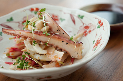 braised tako (octupus) and ika (squid) with mirin and seasonal vegetables