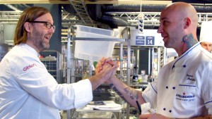 Chef Vinson Petrillo and Chef Wylie Dufresne at the S.Pellegrino Young Chef 2015 Finals Competition held in Milan, Italy. (Photo: Business Wire)