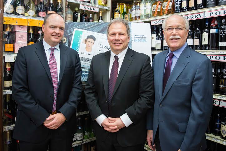held at Philippe Liquors in Manhattan -- are, from left, Vincent Bradley, Chairman, NYSLA; Brian Chevlin, Senior Vice President and General Counsel, Pernod Ricard USA (a founding member of FAAR with headquarters in New York City), and Ralph Blackman, President and CEO, FAAR.