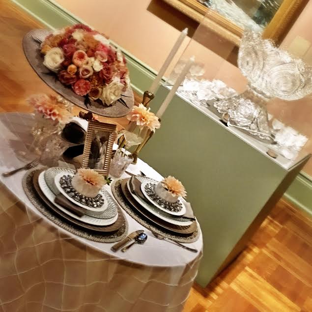 Libbey Punch Bowl on display at the Toledo Museum of Art inspired “Sweethearts Dinner” tablescape
