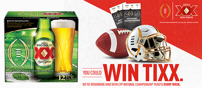 DOS EQUIS® TO OFFER COLLEGE FOOTBALL FANS A WEEKLY CHANCE TO WIN TICKETS TO COLLEGE FOOTBALL PLAYOFF NATIONAL CHAMPIONSHIP