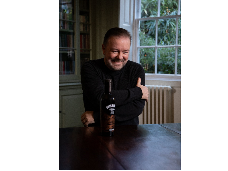 RICKY GERVAIS PARTNERS WITH  ELLERS FARM DISTILLERY AND DUTCH BARN ORCHARD VODKA