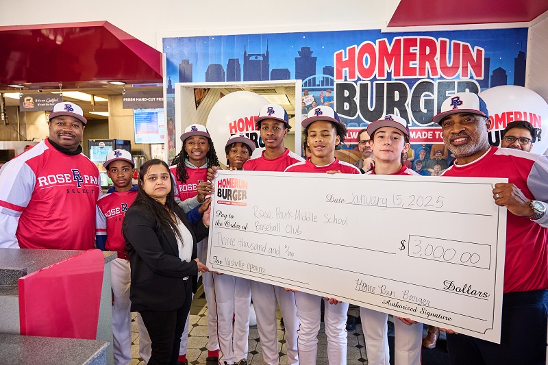 HOME RUN BURGER OPENS FIRST TENNESSEE LOCATION AND DONATES $3,000 TO ROSE PARK MIDDLE SCHOOL BASEBALL CLUB