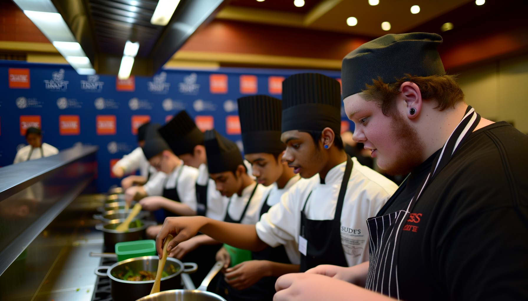 Culinary students working alongside chefs at Taste of the Draft