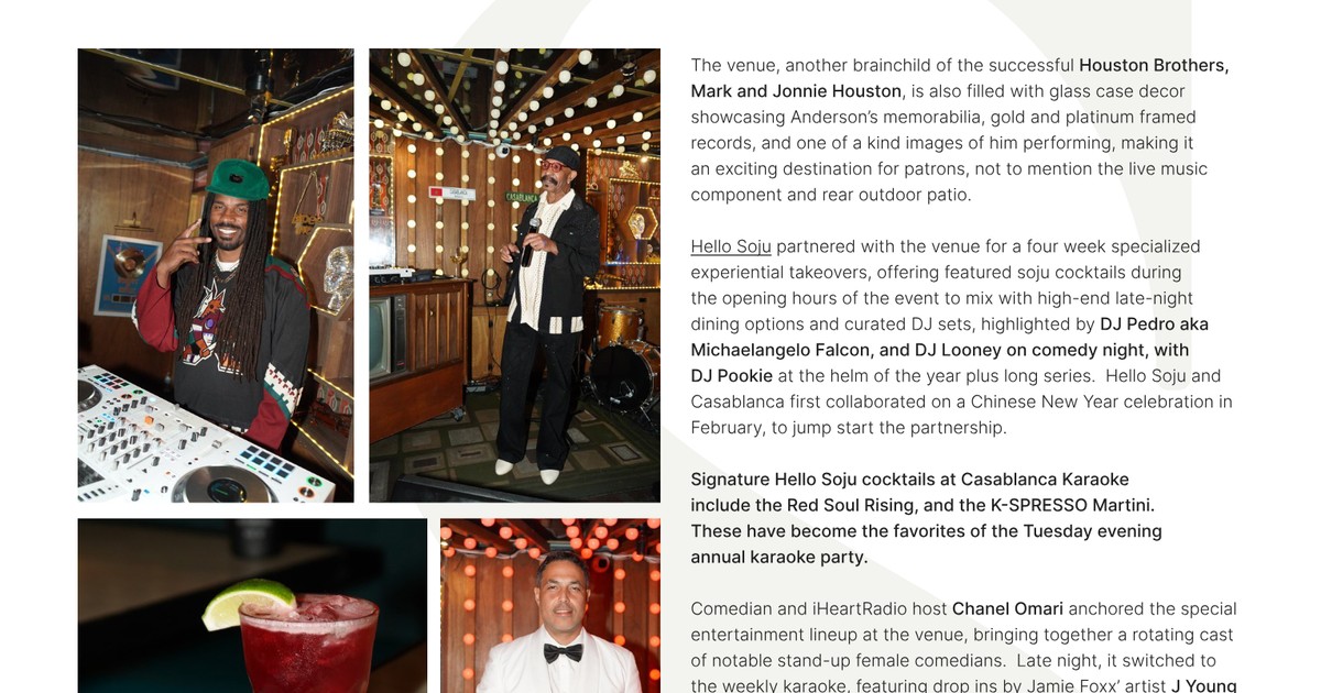 Hello Soju Partners With Casablanca Karaoke at Andy's WeHo for Special Comedy & Karaoke Celebration